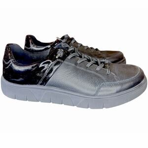 Ara High Soft Regina Sneaker Slip On 7 Black Leather Patent Comfy Capsule Travel